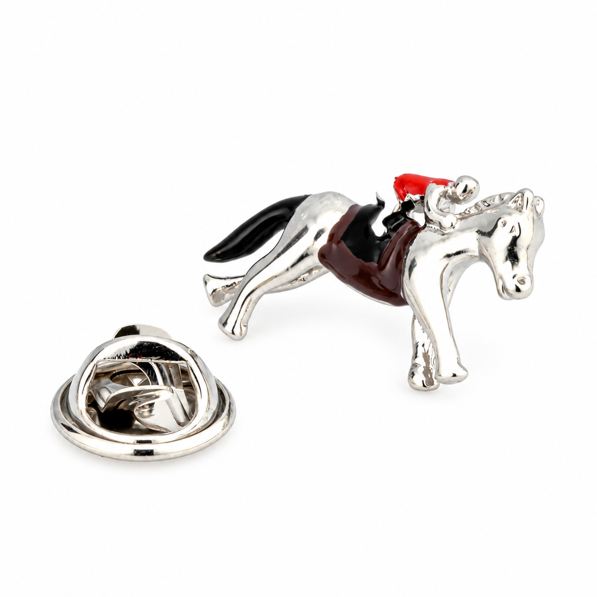 Pferd und Jockey Anstecknadel Farbig