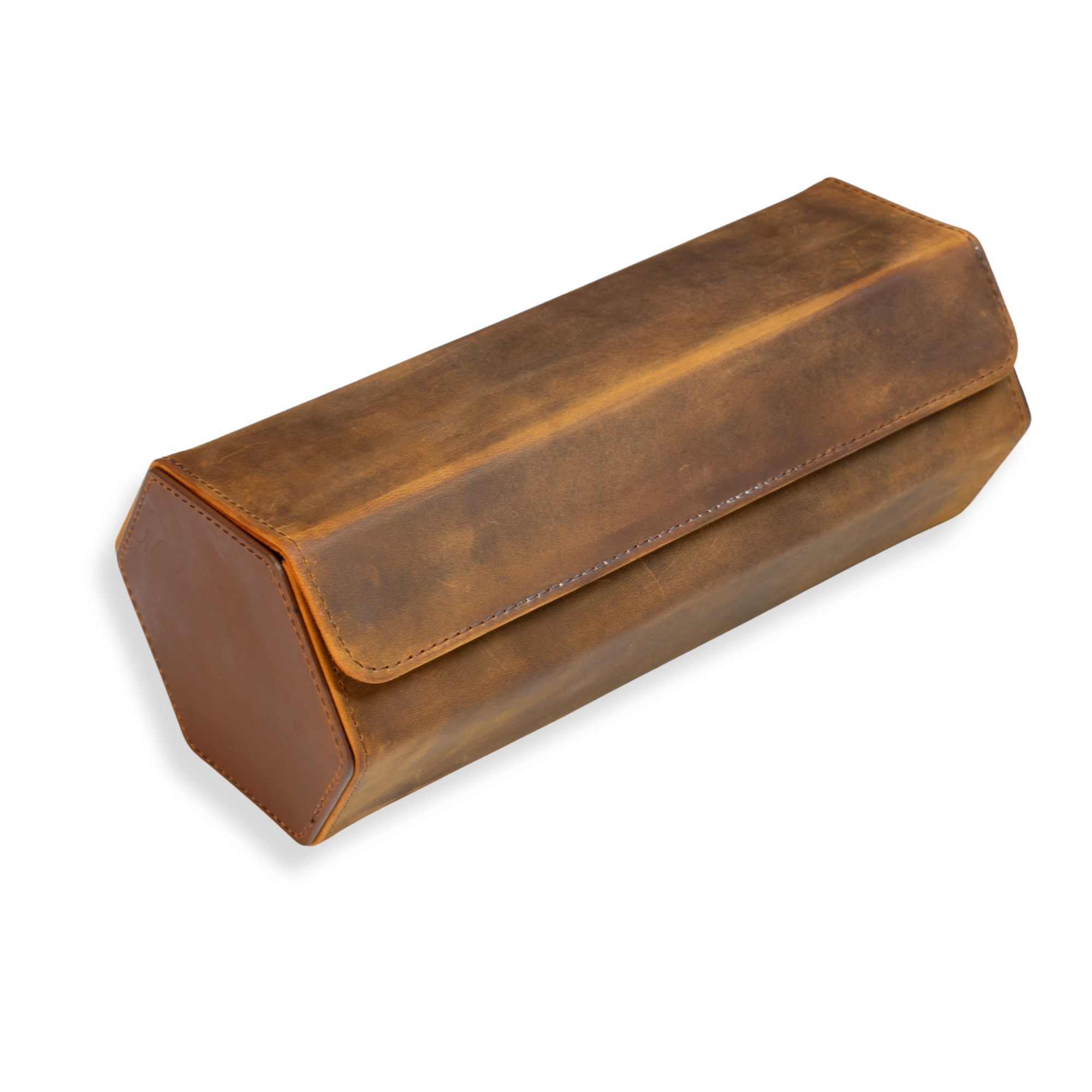 Seconds - Hex Leather Watch Roll 3 Slots in Saddle Leather/Brown