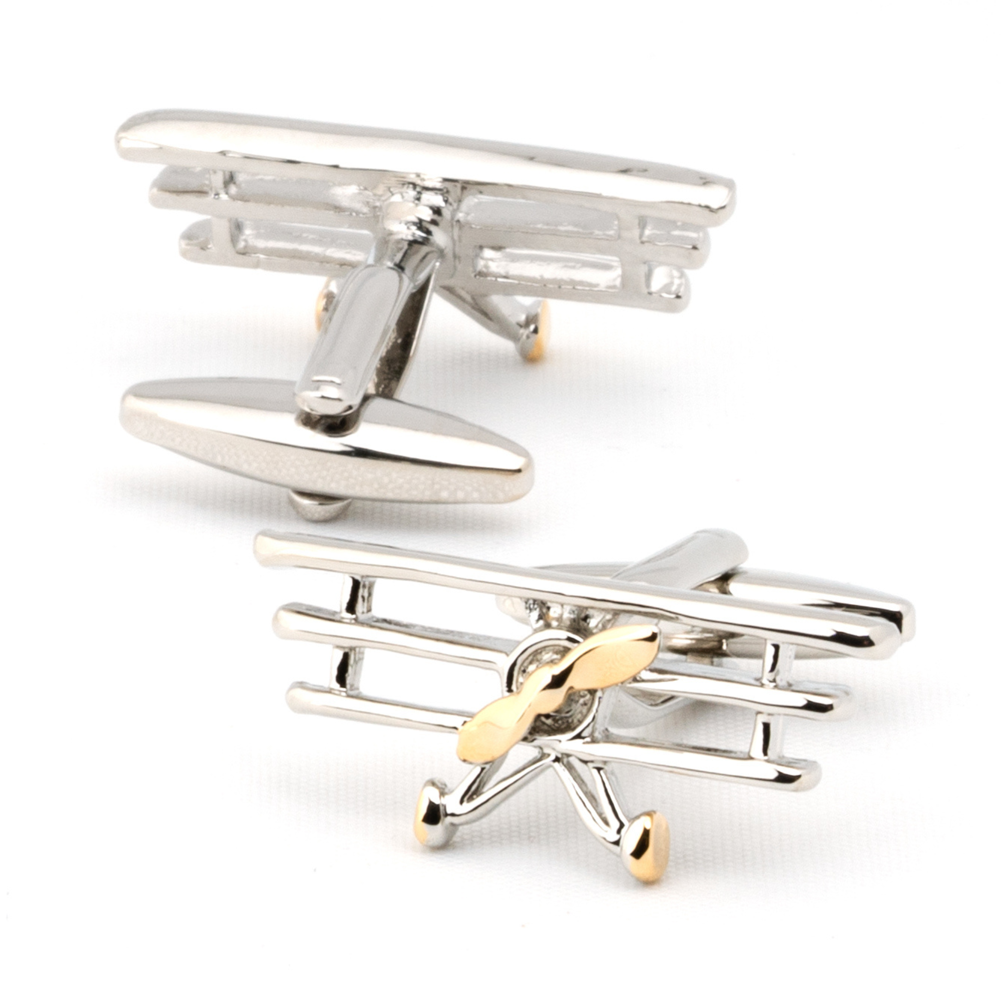 Überflieger Dreidecker-Manschettenknöpfe in Silber & Gold