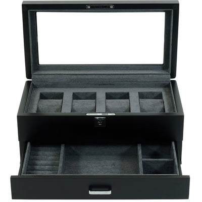 4 Slots Wooden Watch Box with Charcoal Interior and Drawer