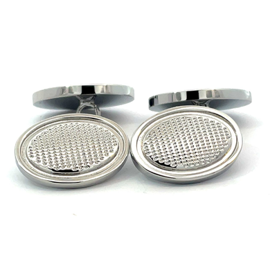Round Silver Textured Chain Cufflinks