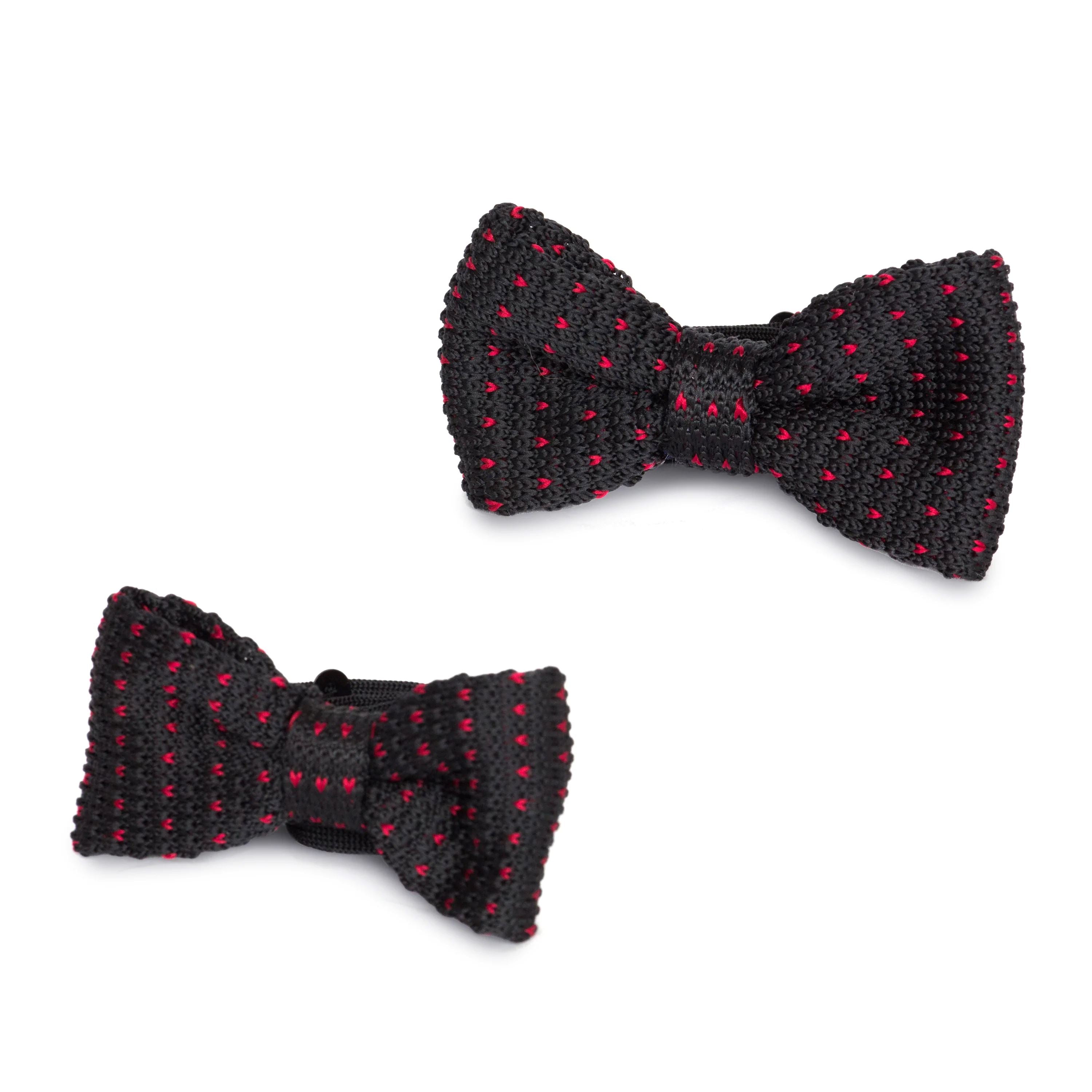 Kids Knit Bow Tie - Black/Red Dot Bow Ties Clinks Australia 