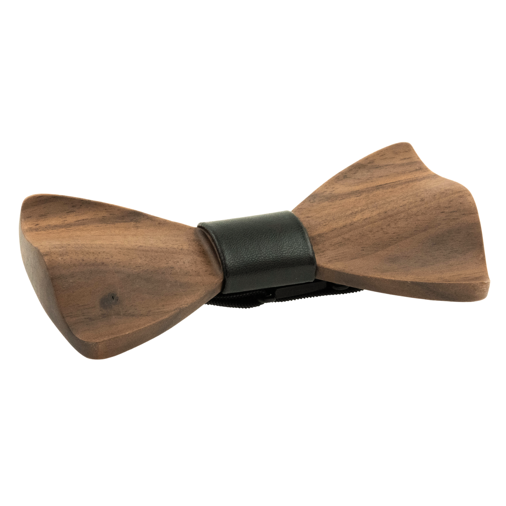 Dark Wood Black Leatherette Adult Bow Tie