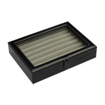 36 Pair Bonded Leather Black Cufflink Box