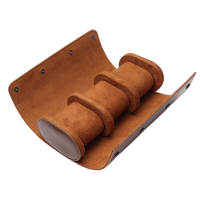 Watch Roll Case for 3 in Brown Vegan Leather