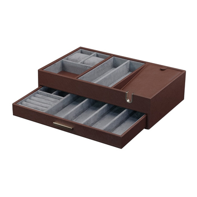 Leather Valet Tray with Drawer in Brown