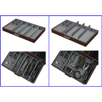 Leather Valet Tray with Drawer in Brown