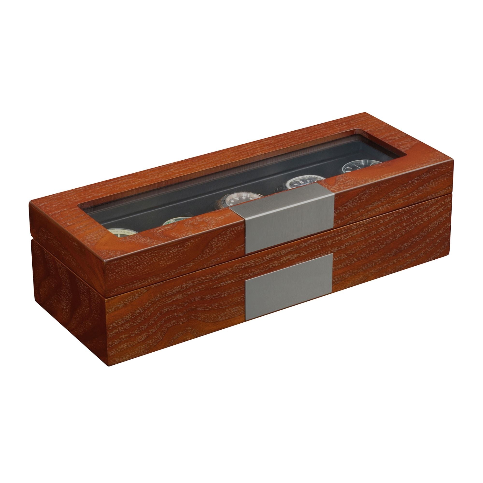 5 Slots Mahogany Wooden Watch Box Watch Boxes Clinks 