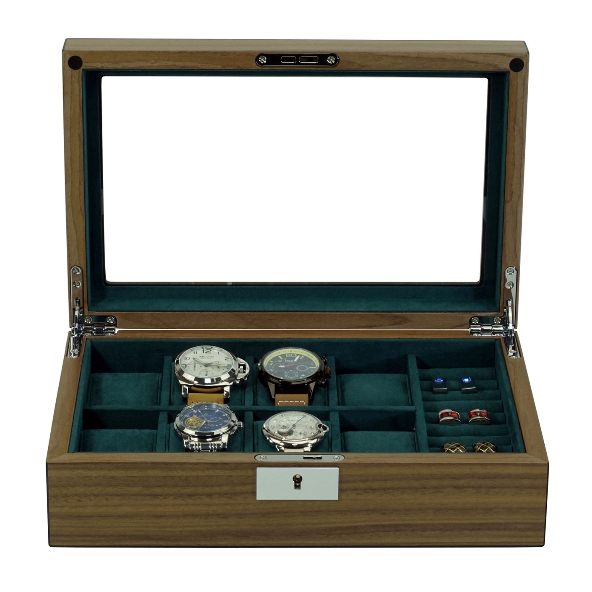 8 Slots Walnut Wooden Watch Box with Cufflinks Storage Watch Boxes Clinks Australia 