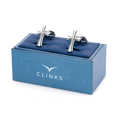 Fleurie Cross Silver & Black Enamel Cufflinks