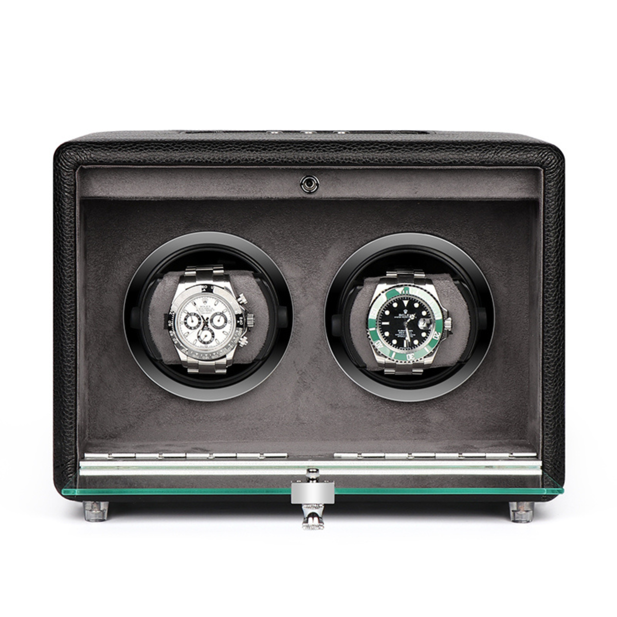 Evandale Dual Watch Winder in Black Vegan Leather