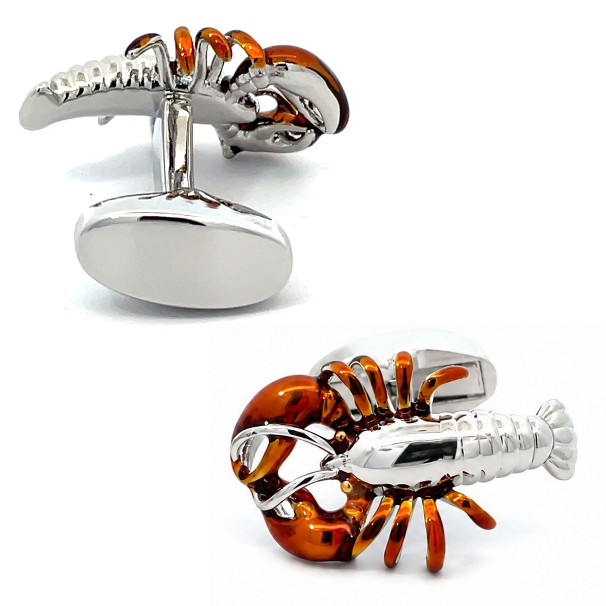 Silver & Orange Lobster Cufflinks