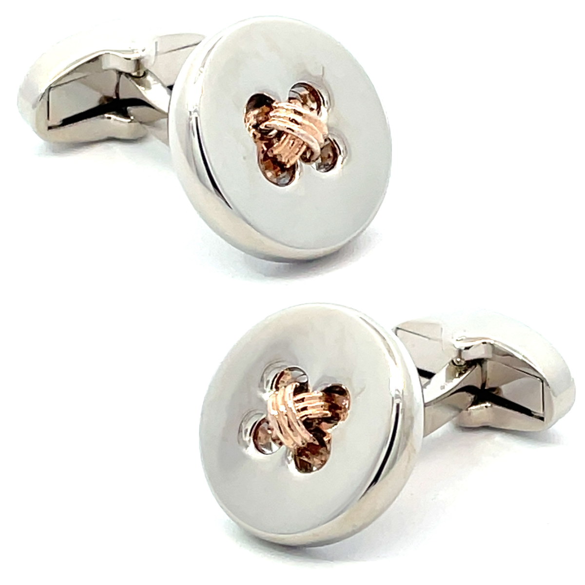 Silver Button with Rose Gold Thread Cufflinks