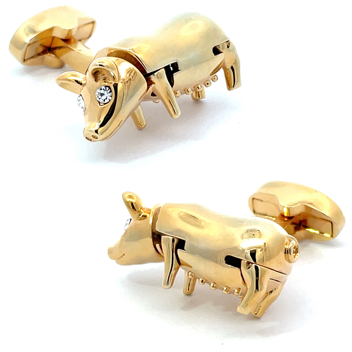 Gold Cute Pig Boar with Crystal Eyes Cufflinks