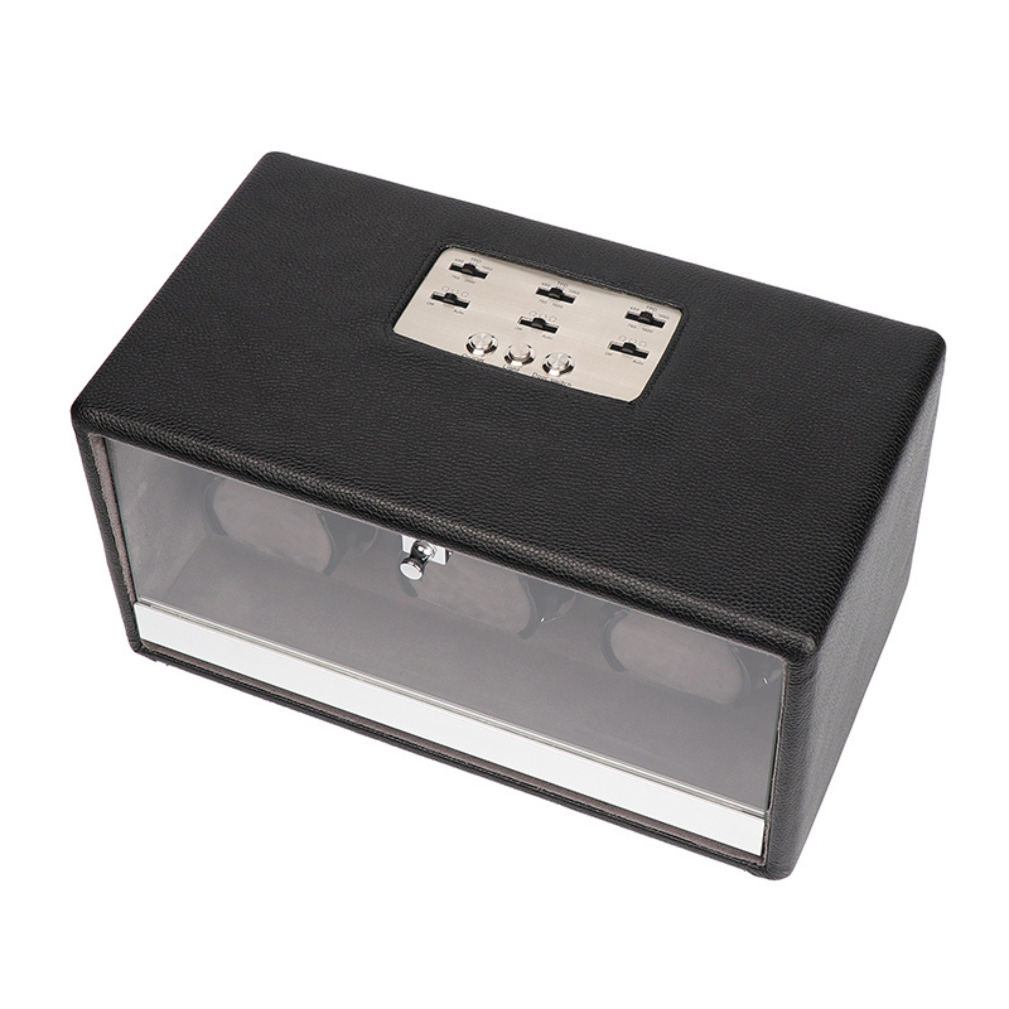 Evandale Watch Winder for 3 Watches in Black Leather