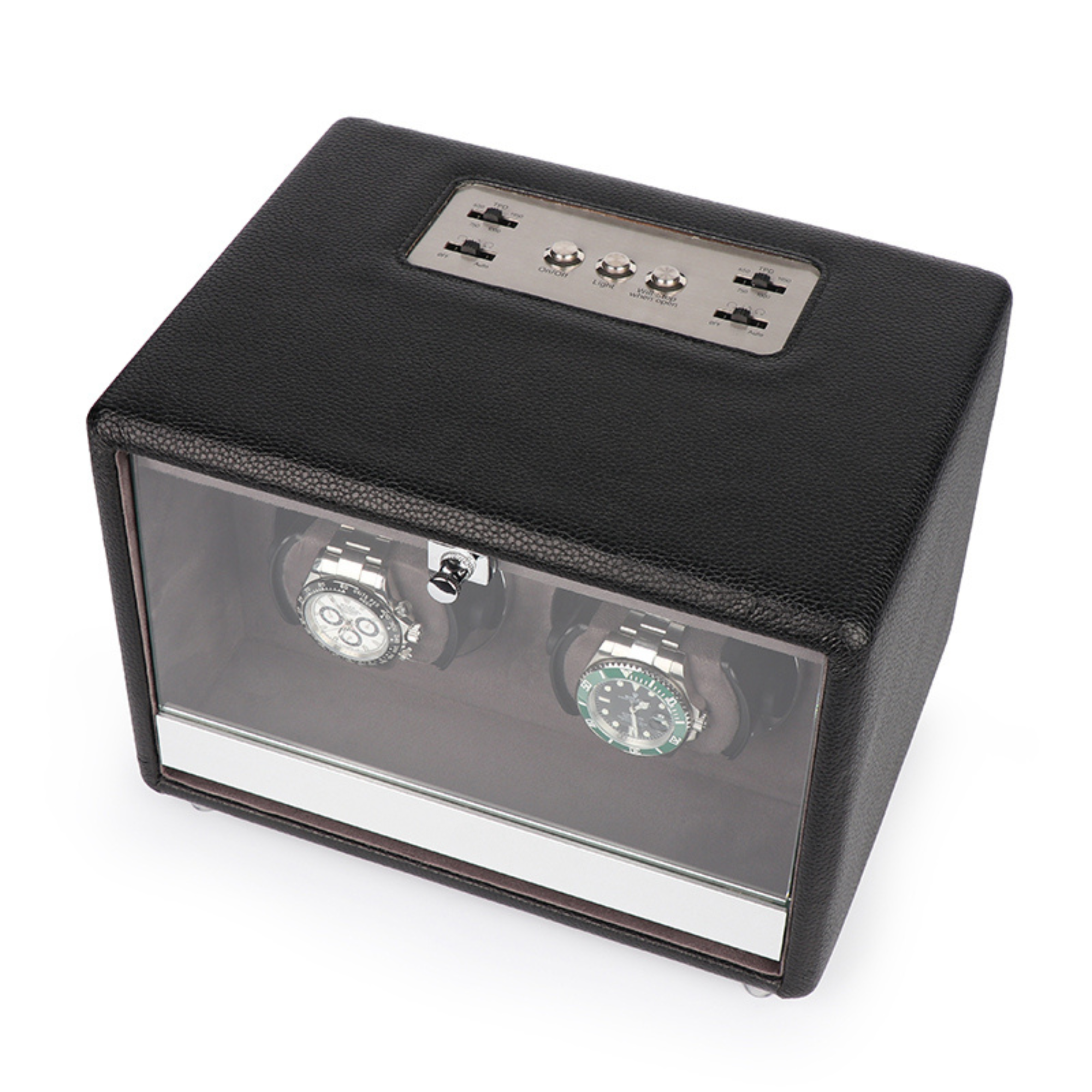 Evandale Dual Watch Winder in Black Vegan Leather