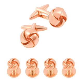 Glänzendes Roségold Twist-Knoten Manschettenknöpfe- und Frackknopf-Set