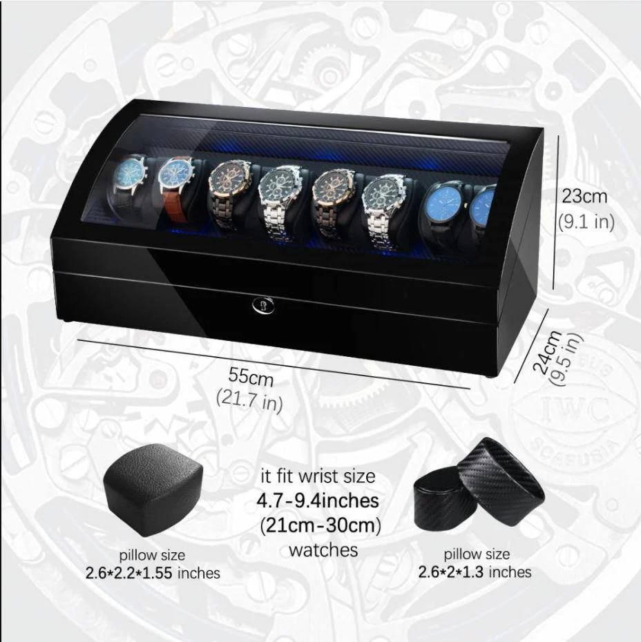 Avoca Watch Winder Box for 8 + 8 Watches in Black