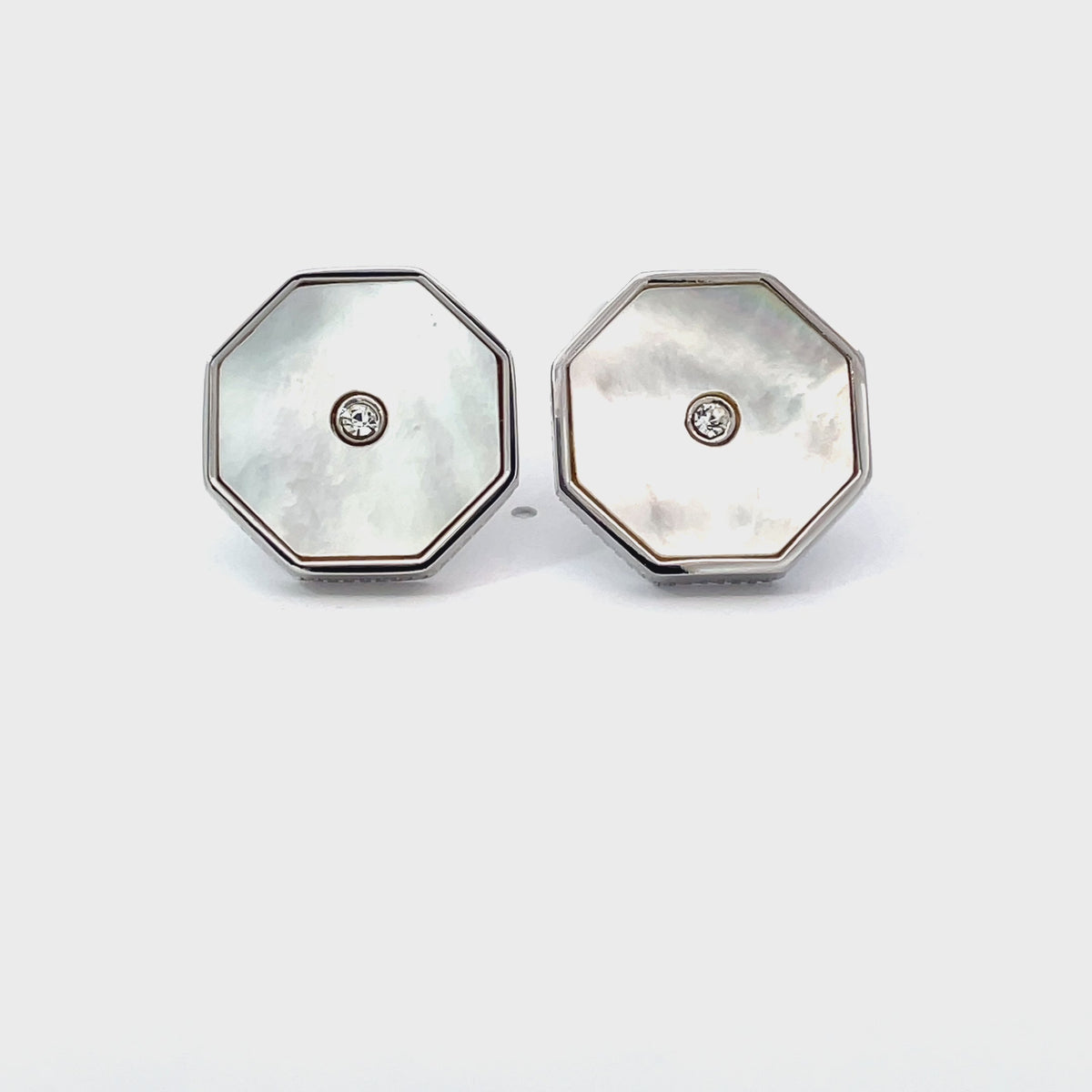 Mother of Pearl with Crystal in Silver Cufflinks