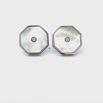 Mother of Pearl with Crystal in Silver Cufflinks