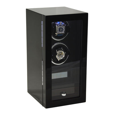 Yarra Duo Watch Winder + Drawer with Fingerprint Lock, Duo Watch Winder, Watch Winder Boxes, Black Watch Winder, Fingerprint Lock Watch Winder, Watch Winders, nogiftbox, CW0215, Clinks.com