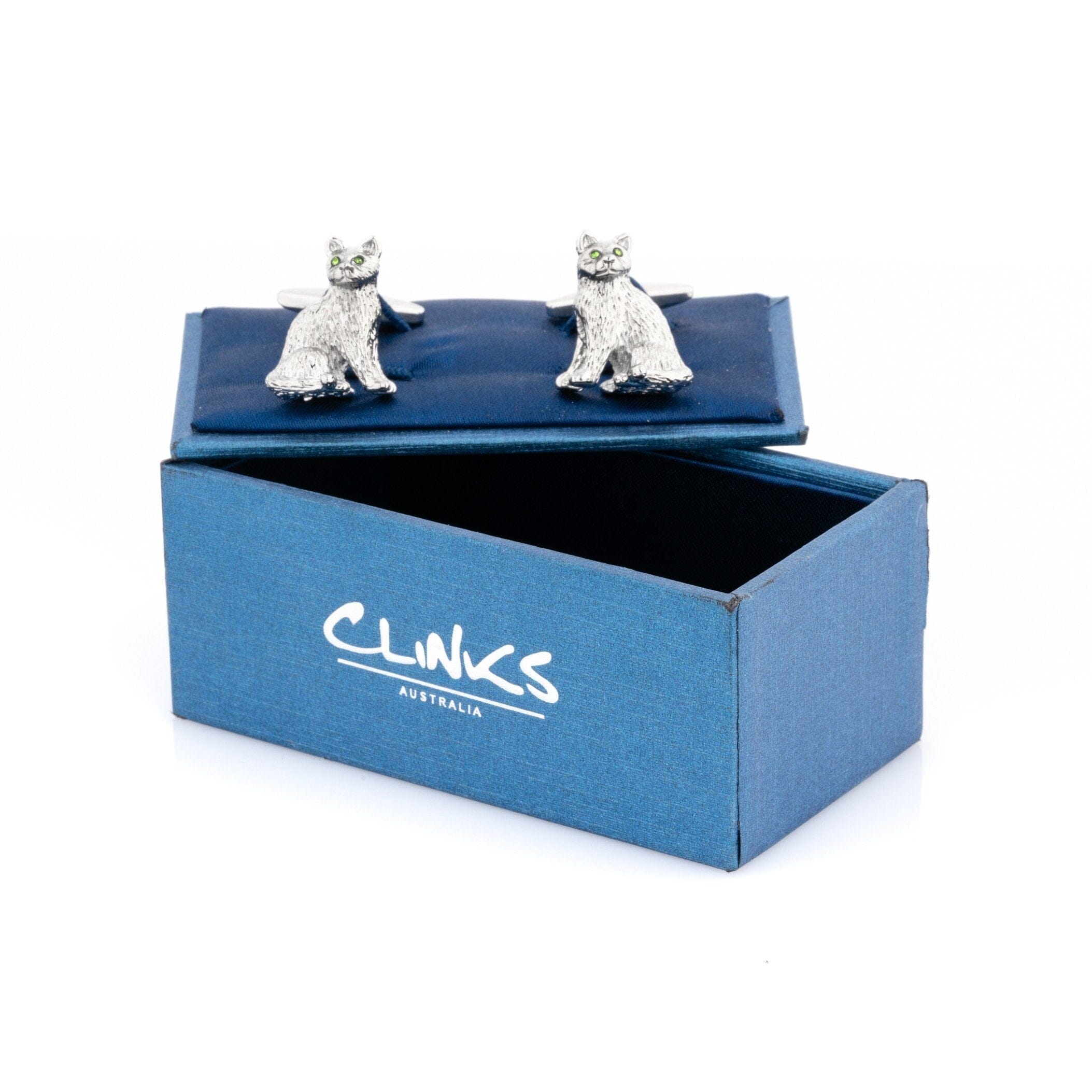 Silver cat with Crystal Eyes Cufflinks Novelty Cufflinks Clinks Australia 