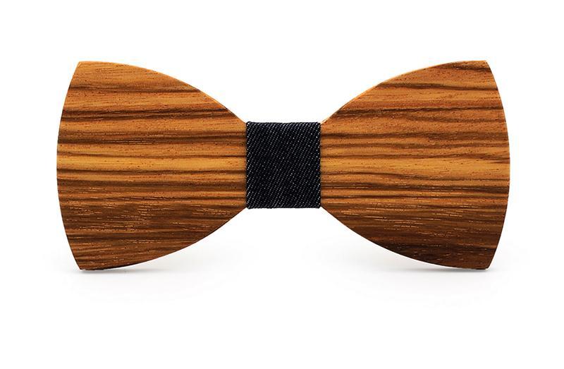Zebra Wood Denim Adult Bow Tie