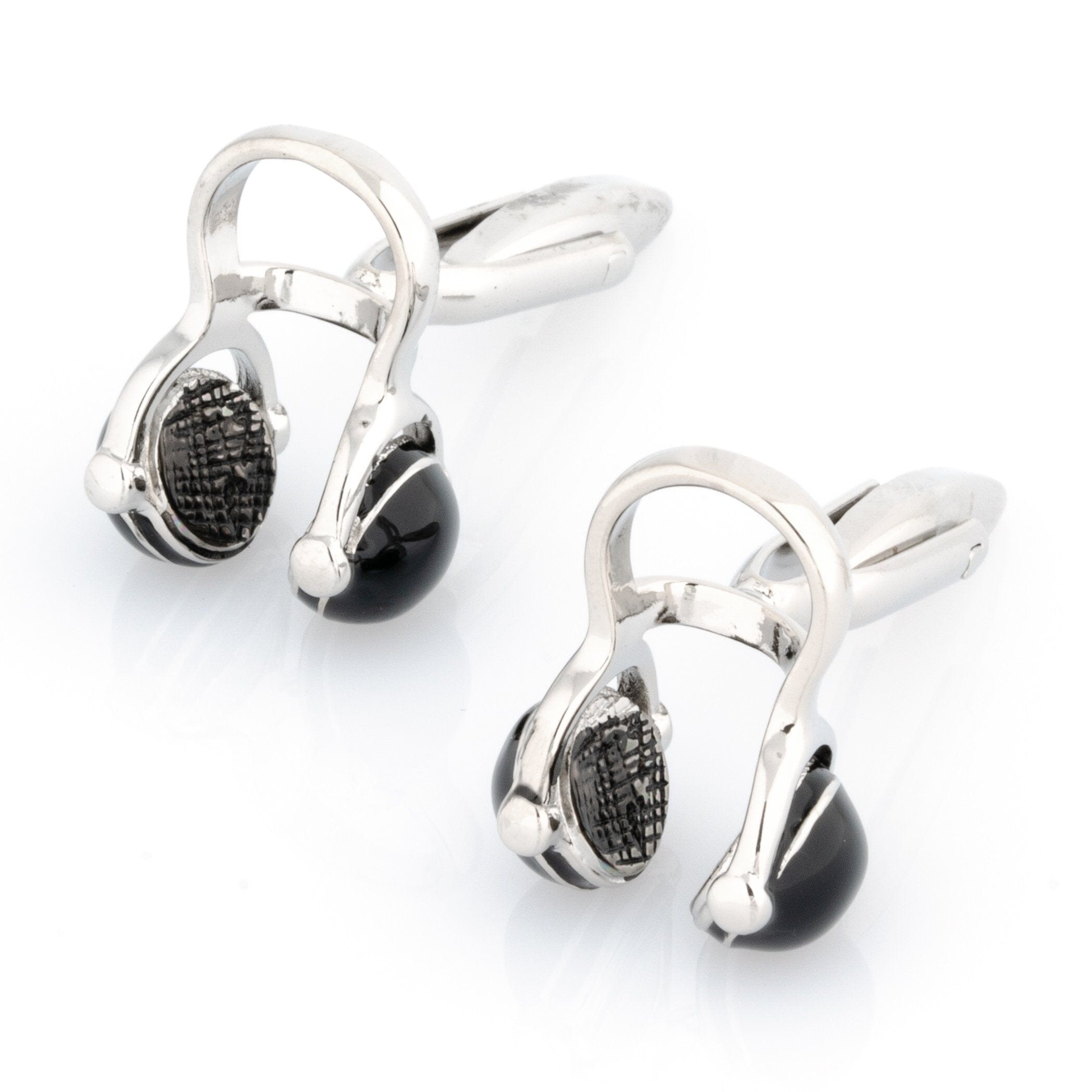 Black and Silver Headphone Cufflinks Style 2 Novelty Cufflinks Clinks Australia 