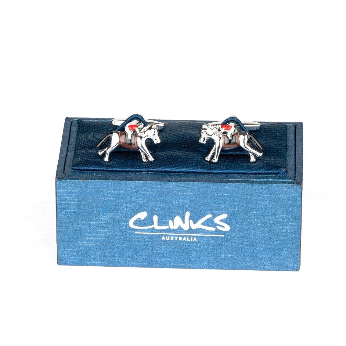 Racing Horses with Jockey (Colour) Cufflinks Novelty Cufflinks Clinks Australia 