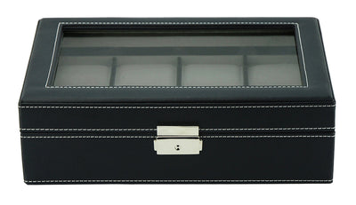 Black Leather Watch Box, 8 Watch Boxes, Cuffed Watch Box, Clink Australia Watch Box, Black Watch Boxes on Cuffed, Australia Watch Box, Watch Storage Box, Watch Display Box, 8 Slots Watch Box, Watch Box for 8, Black Watch Box, Black, Leather, Watch Boxes, Storage Boxes, CB5064, Clinks.com