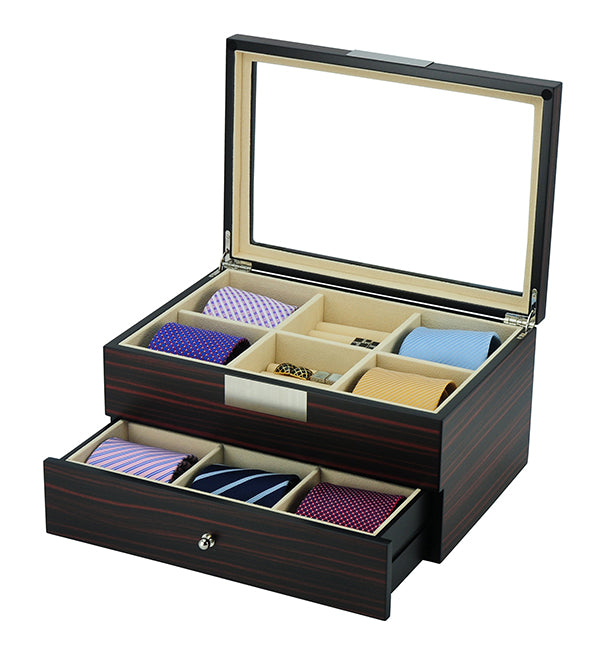 Ebony Wooden Tie Box for 12, Storage Boxes, CB5015, Tie Stotage Box, Cuffed, Clinks, Clinks Australia