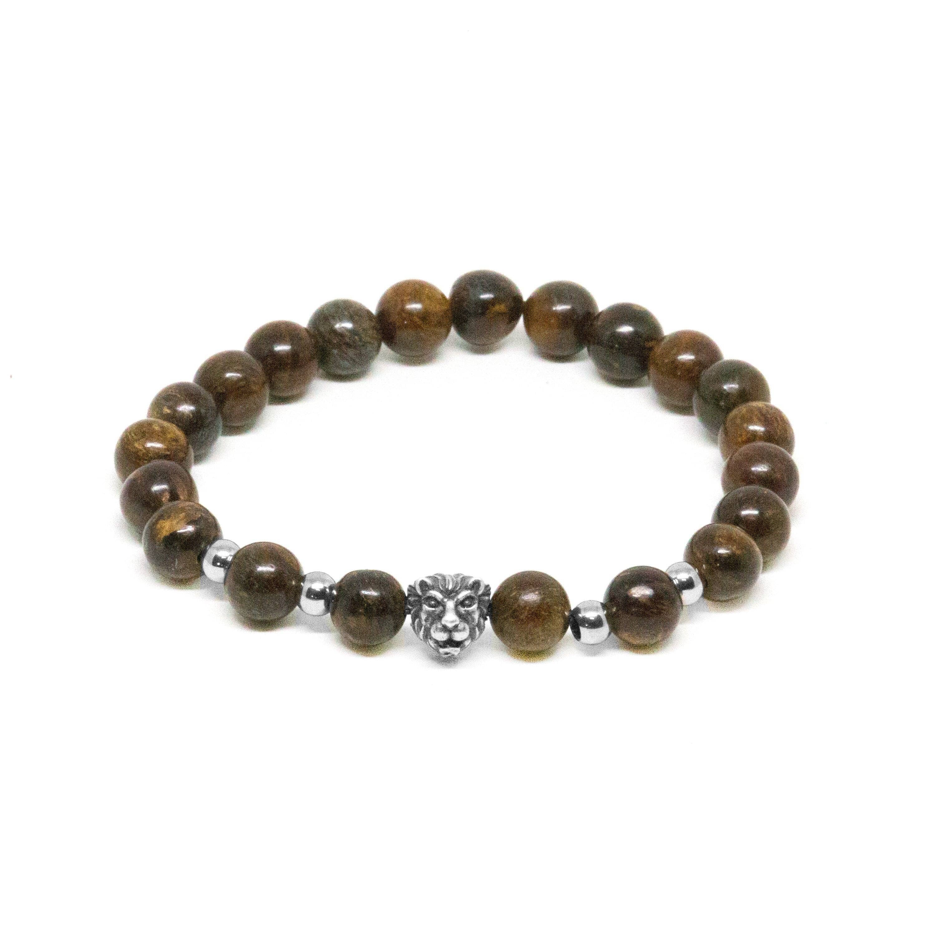 Beaded Bronzite & Silver Lion Bracelet Bracelet Clinks Australia 