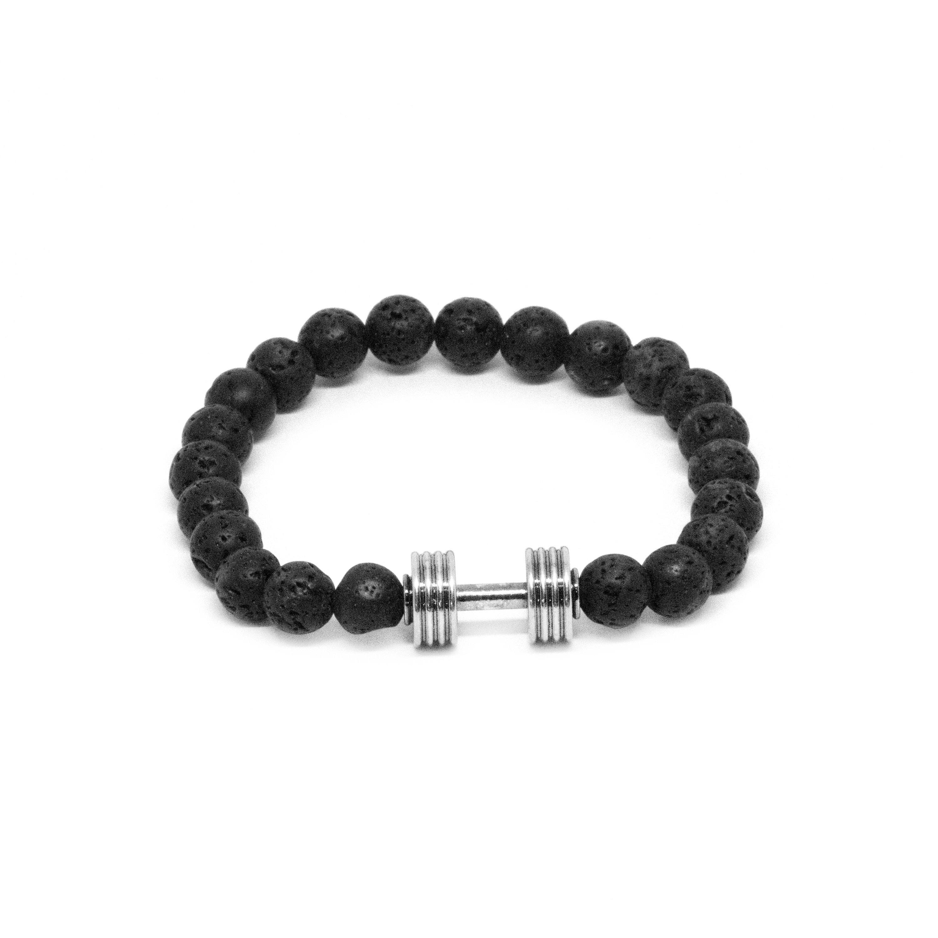 Beaded Black Lavastone & Silver Barbell Bracelet, Bracelet, Black, Silver, BL2000, Men's Bracelet, Clinks, Clinks Australia, Cuffed
