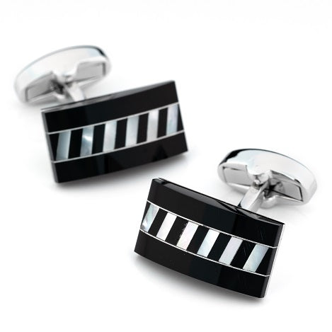 Black Onyx Rectangle interlaced Mother of Pearl Cufflinks
