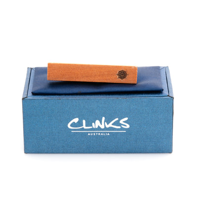 Wood Ships Wheel Stamp Tie Clip