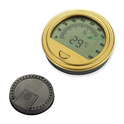 Round Digital Hygrometer Gauge in Gold for Cigars