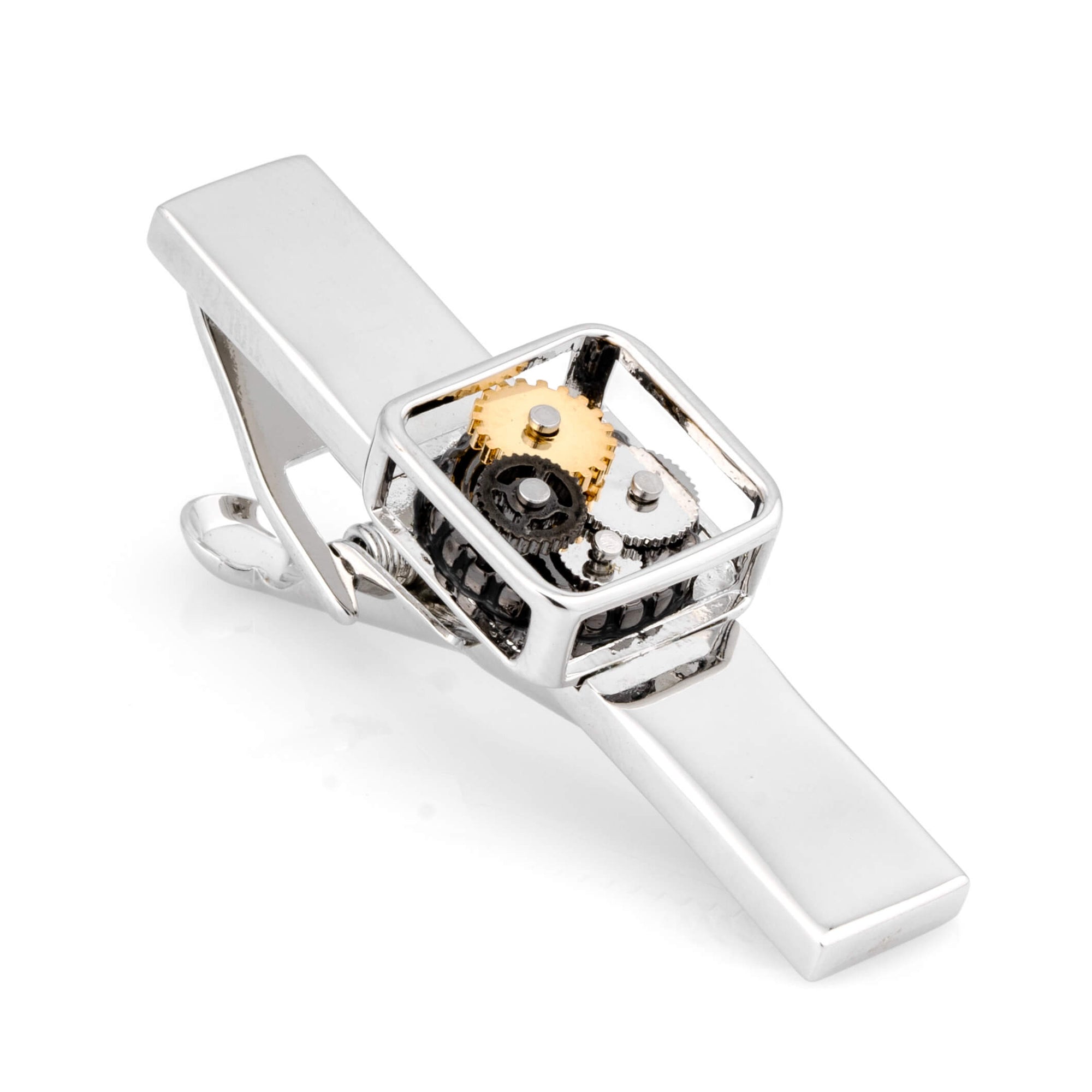 Steampunk Square Silver Tie Clip