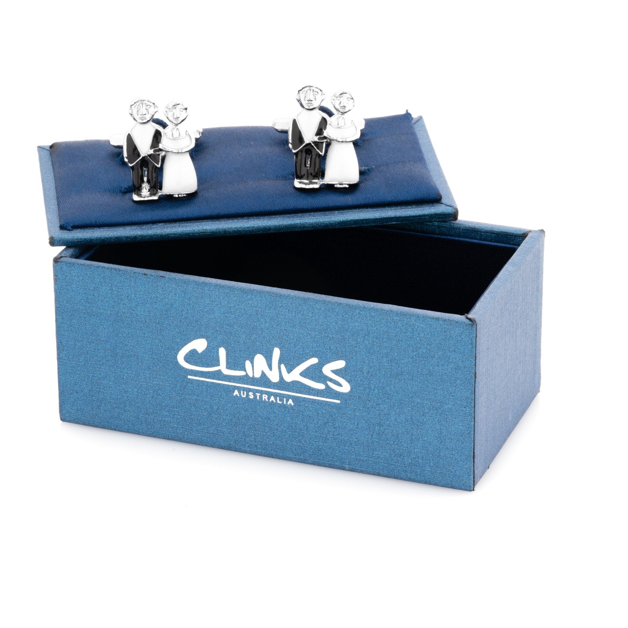 Wedding Bride Groom Couple in Black, White & Silver Cufflinks Wedding Cufflinks Clinks Australia 