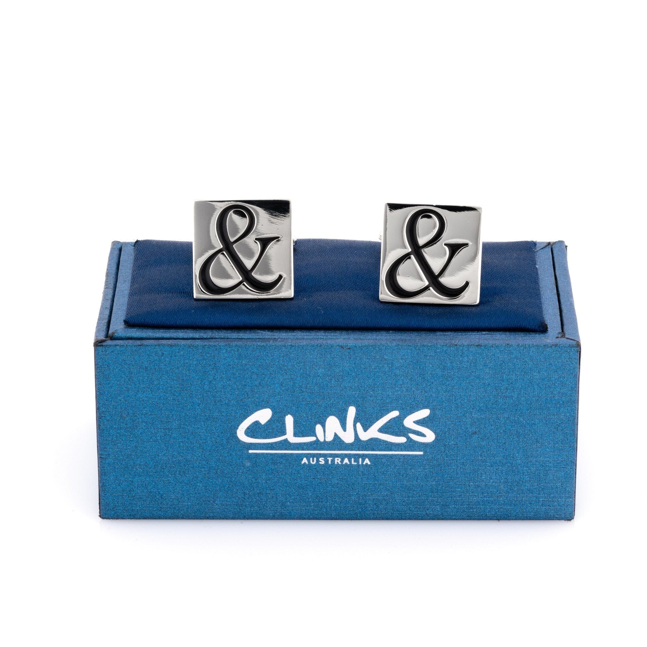 Black Ampersand & Symbol on Silver Square Cufflinks Novelty Cufflinks Clinks Australia 