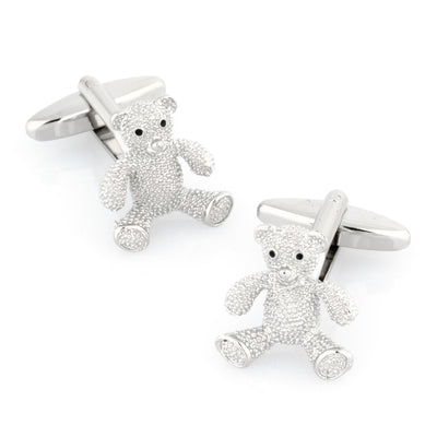 Silver Textured Teddy Bear Cufflinks
