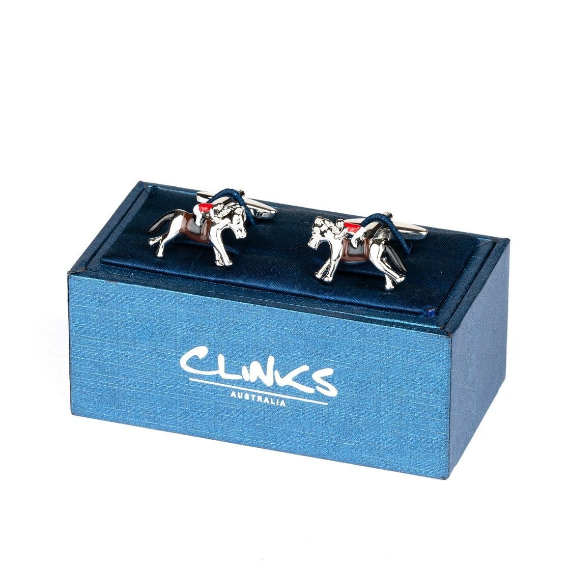 Racing Horses with Jockey (Colour) Cufflinks Novelty Cufflinks Clinks Australia 
