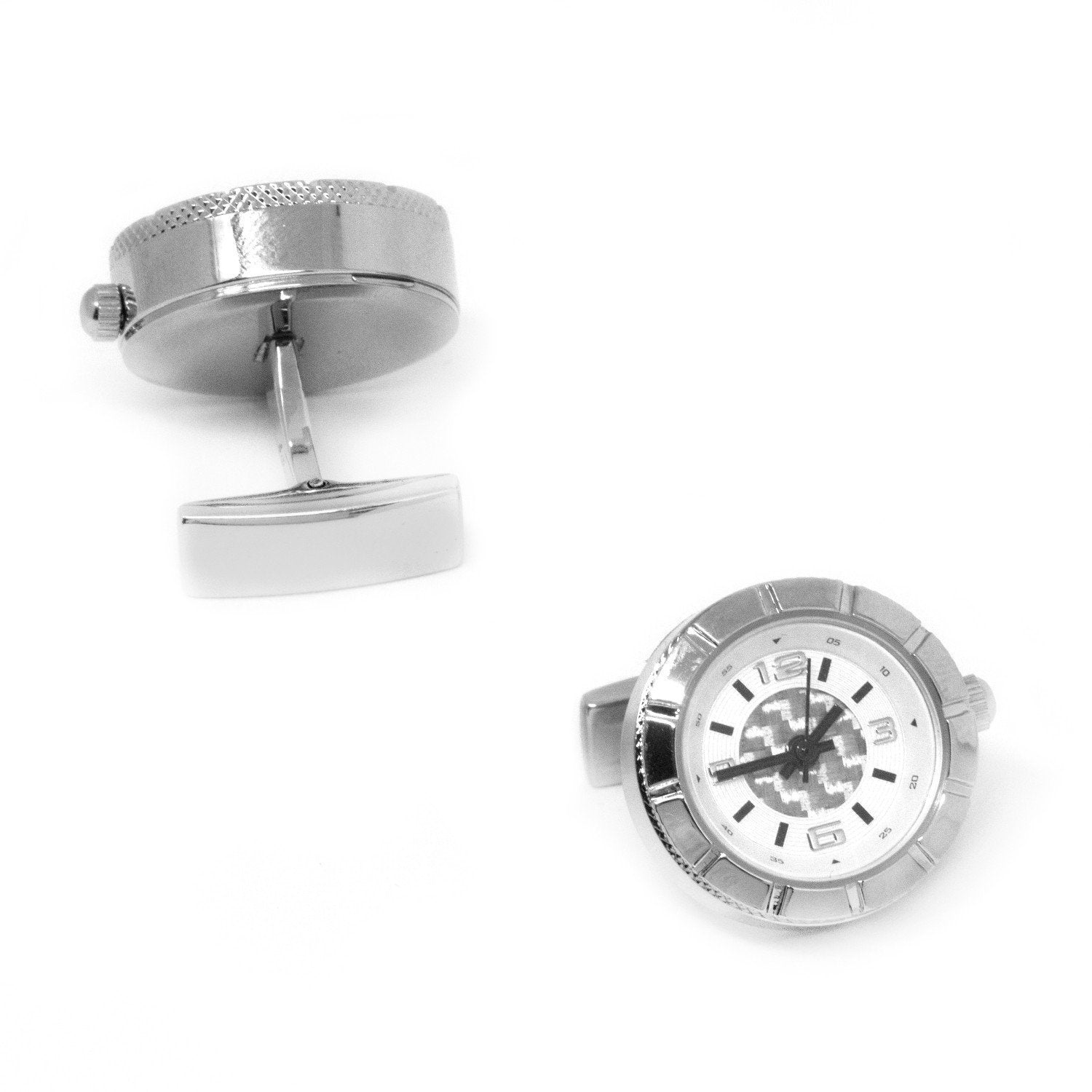 Round Silver Carbon Fibre Working Watch Clock Cufflinks Novelty Cufflinks Clinks Australia 
