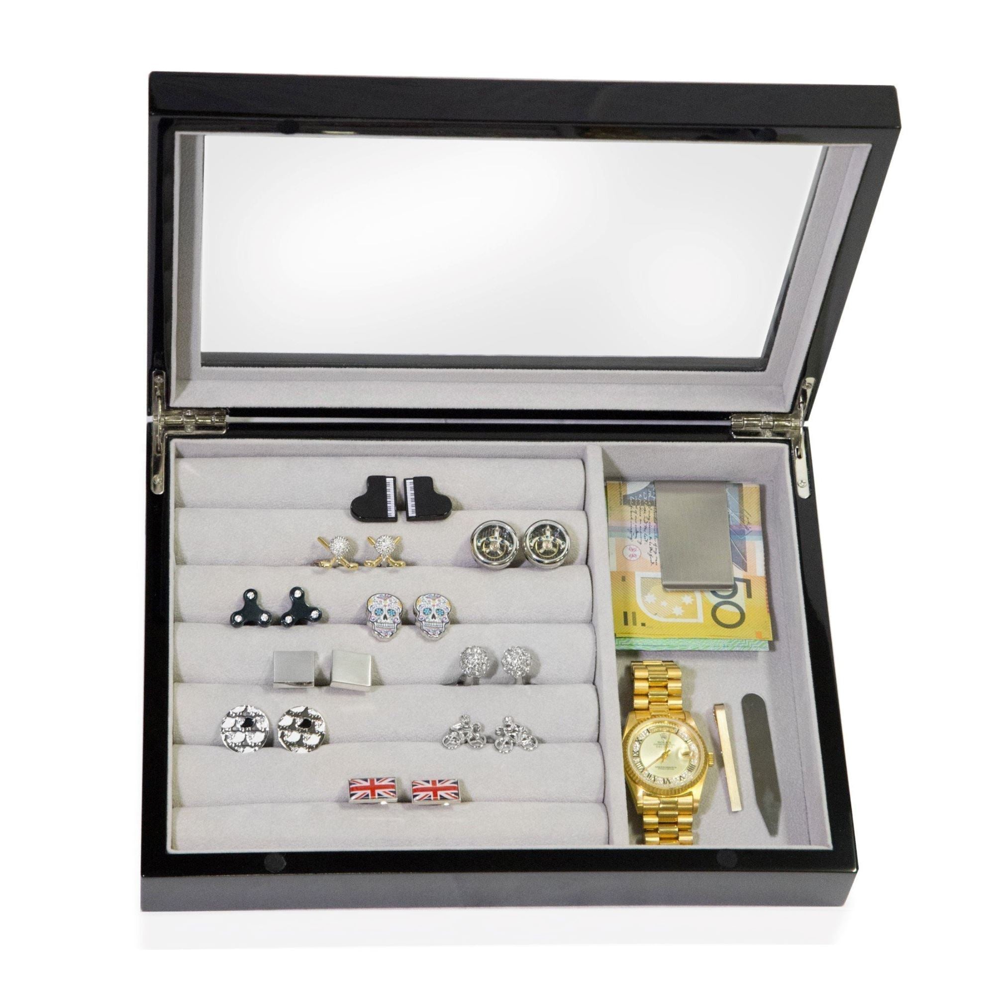 Medium Cufflink and Valet Box Black Cufflink Boxes Clinks Australia 