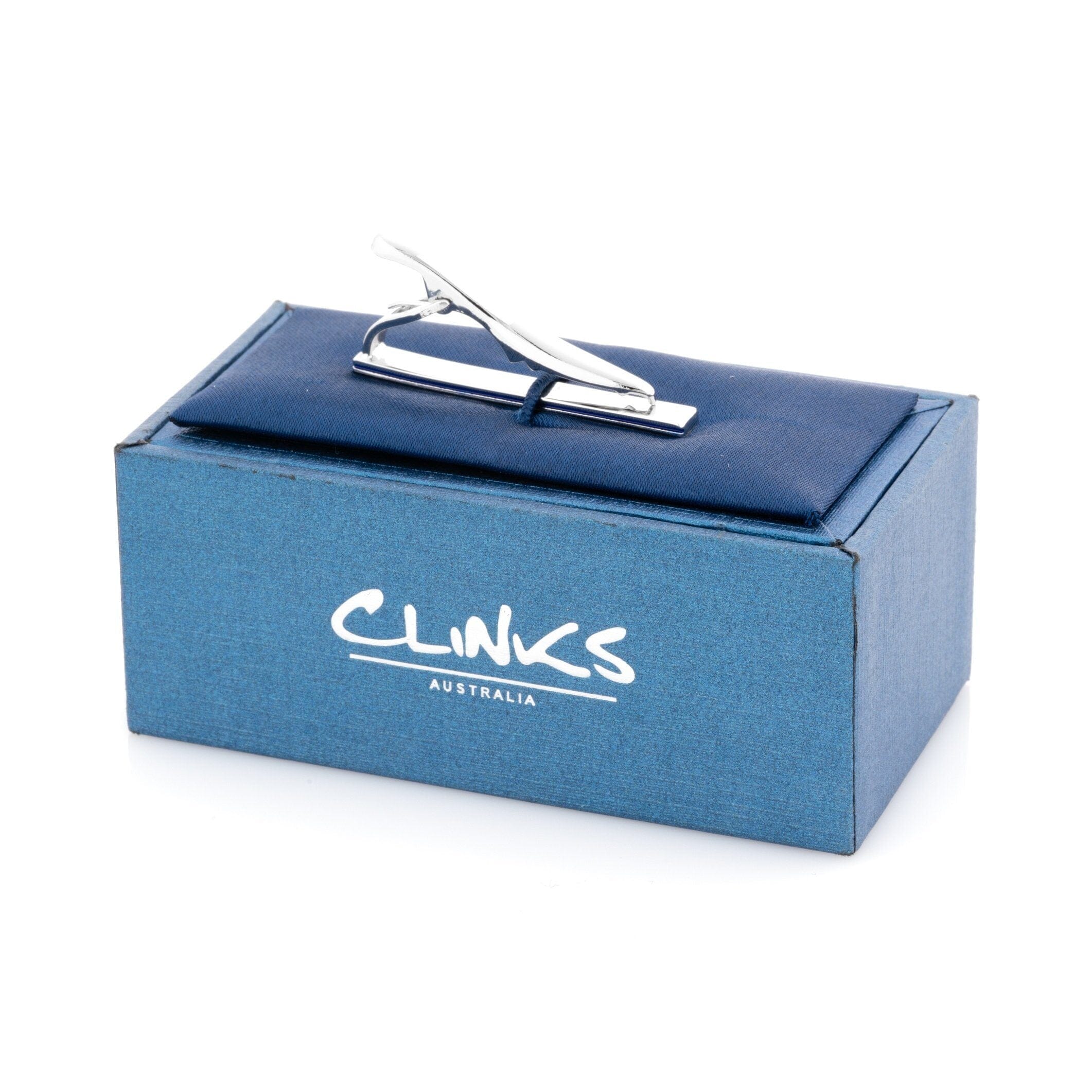 Brushed Silver with Dark Blue Edge Small Tie Clip Tie Clips Clinks Australia 