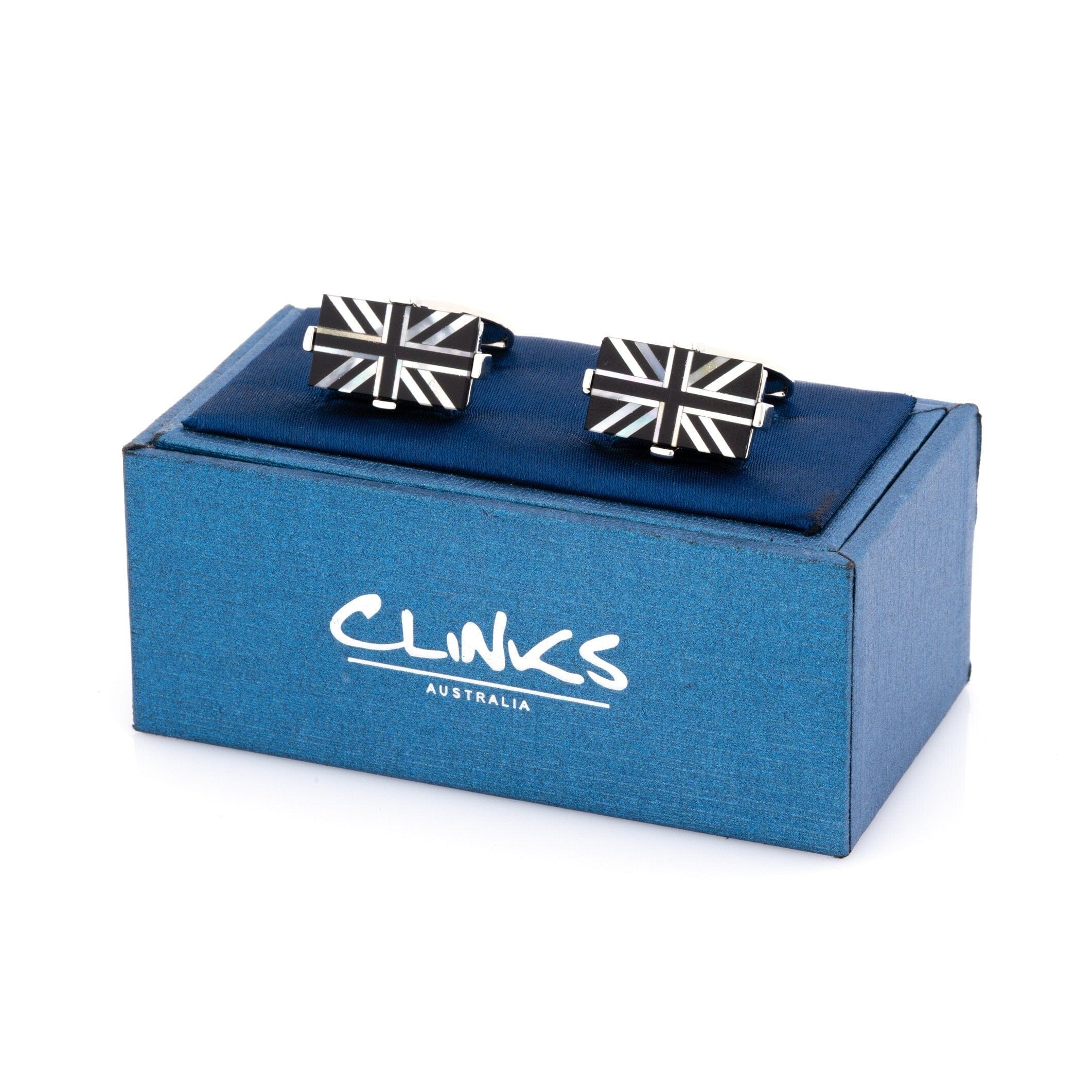 Union Jack - Flag of United Kingdom Cufflinks - Onyx & Mother of Pearl Novelty Cufflinks Clinks Australia 
