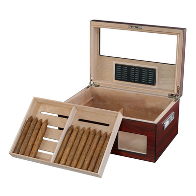 100 CT Cherry Wooden Cigar Humidor Box with Digital Hygrometer
