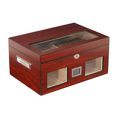 100 CT Cherry Wooden Cigar Humidor Box with Digital Hygrometer