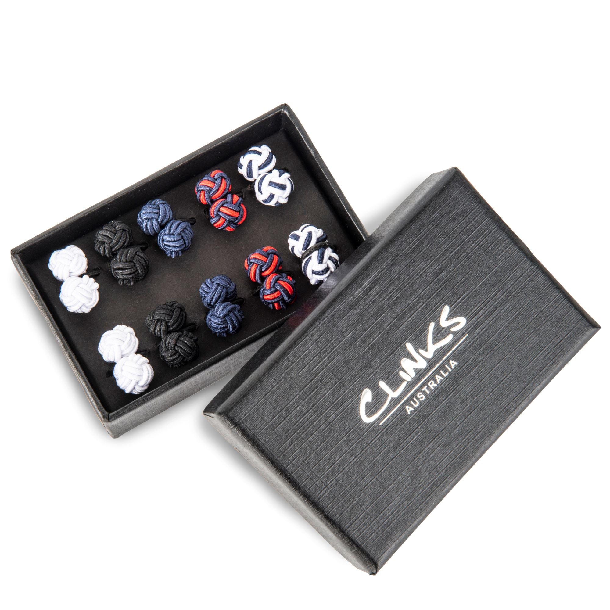 5 Pair Silk Knot Boxed Cufflink Set Classic & Modern Cufflinks Clinks Australia 