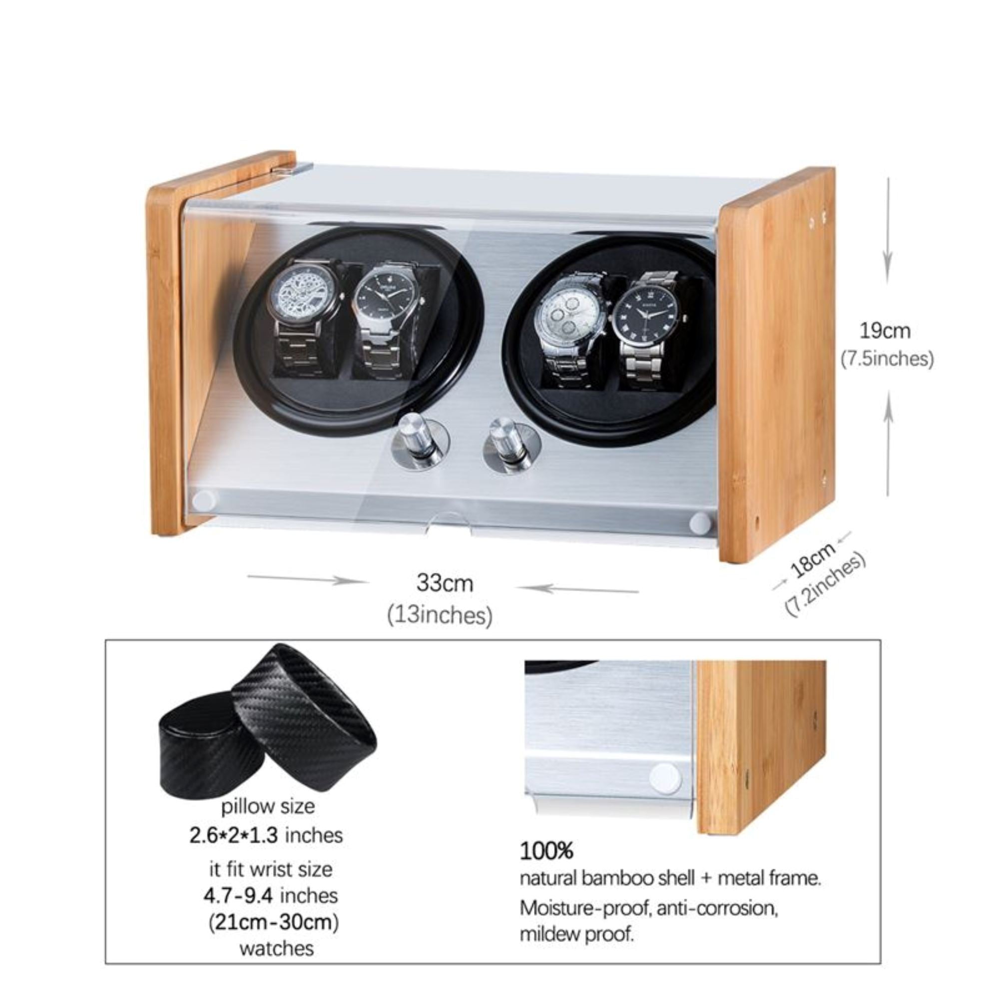 BLAQ Watch Winder Box 4 Watches in Aluminum & Bamboo Watch Winder Boxes Clinks 