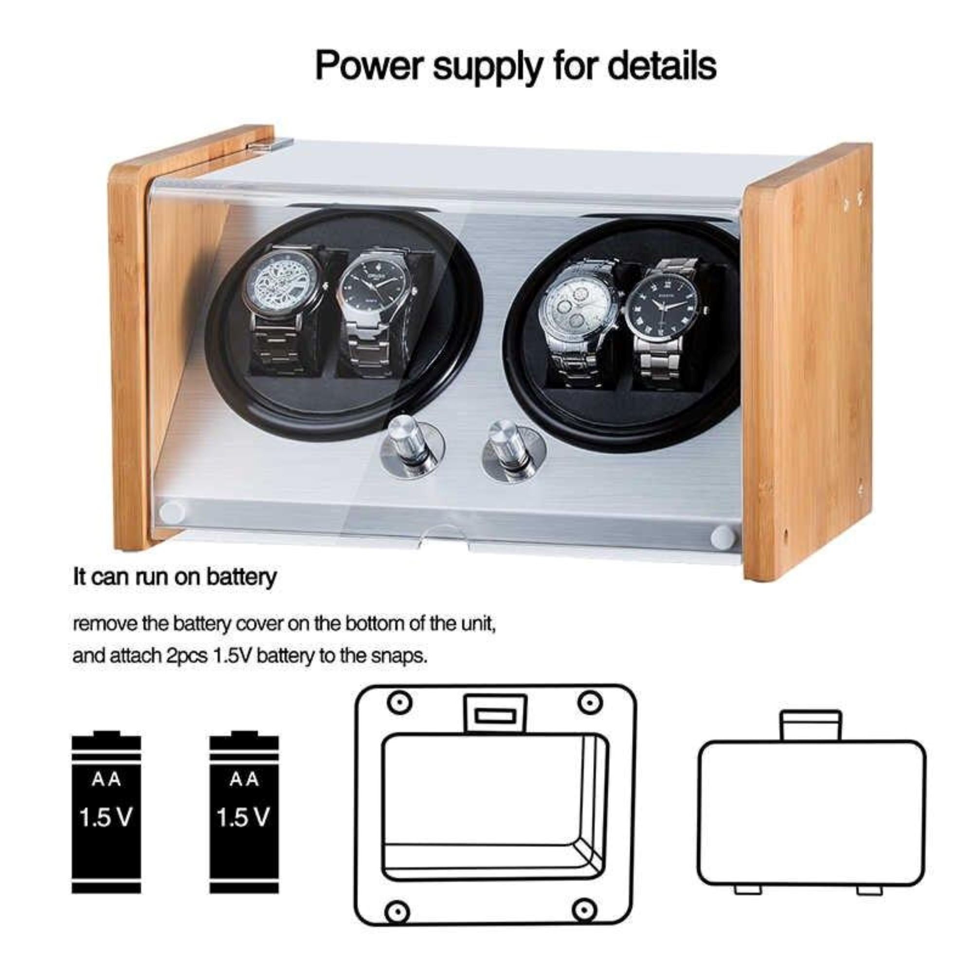 BLAQ Watch Winder Box 4 Watches in Aluminum & Bamboo Watch Winder Boxes Clinks 